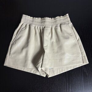 MELISSA NEPTON Womens XS Faux Leather Lilo Shorts in Khaki (Beige)